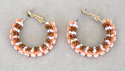 a3710 Red-Brown/white/peach bead/rhinestone hoop earrings