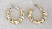 a3711 Clear/lined gold bead hoop earrings