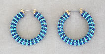 a3716 Turquoise/lined blue bead hoop earrings