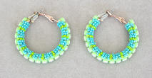 a3717 Turquoise/spring green bead/rhinestone hoop earrings