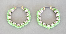 a3719 Pale pink/greens bead/rhinestone hexagonal hoop earrings