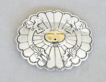 Navajo silver and 14k gold sun face buckle