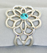 a2074 Sand cast silver and turquoise flower cuff bracelet