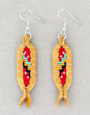a2992 Leather/cut bead red/multi corn dangle earrings